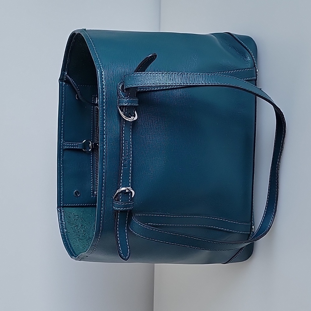 LK BENNETT turquoise shoulder tote laptop leather bag